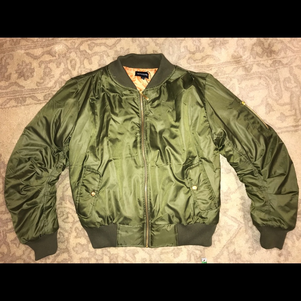 Heavy Olive Green Cropped Bomber Jacket